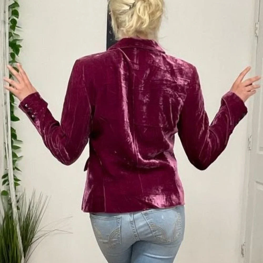 Philippe Adec Button-Up Velvet Blazer Jacket Long Sleeve Size 8 Purple